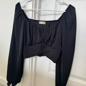 Altar'd State Black Blouse with Puff Sleeves